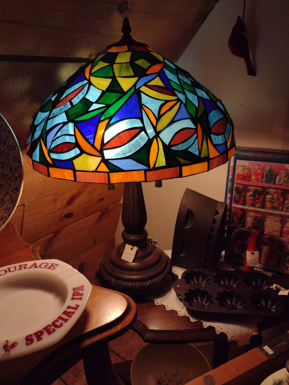#20651 - Blue & Green Stained Glass Lamp