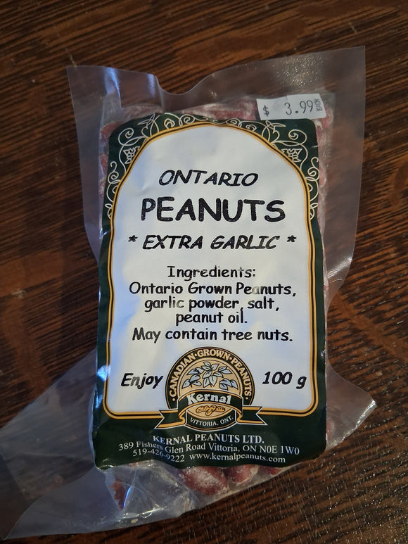 100g Garlic Ontario Red-skinned Peanuts - Grown & Packaged in Vittoria, Ont.