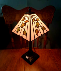 15" White Lamp with Applied Leaves