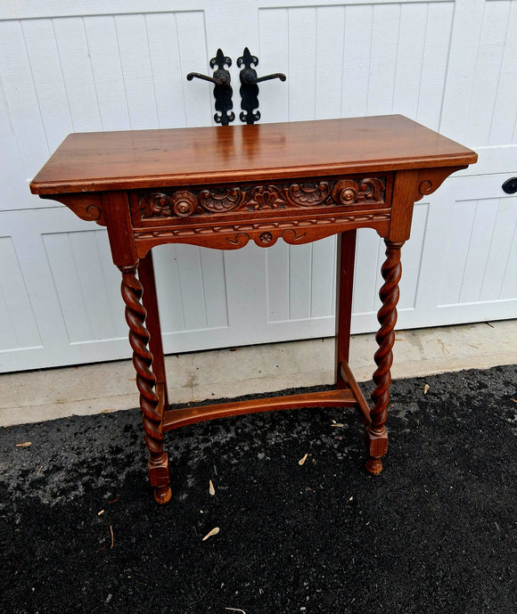 #22761 - Table with Carved Drawer Front & Barley Twist Legs