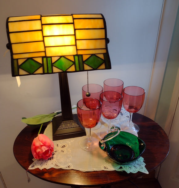 Vintage Tiffany Style Banker's Lamp