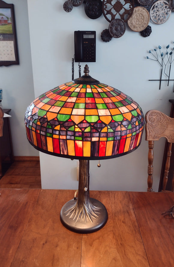 #21402 - Large Stained Glass Lamp with Many Small Panels