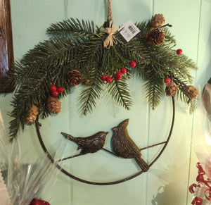 Winter Wreath with Metal Birds