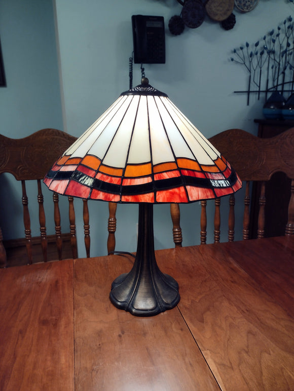 #21966 - Cream Stained Glass Lamp with Colourful Edge