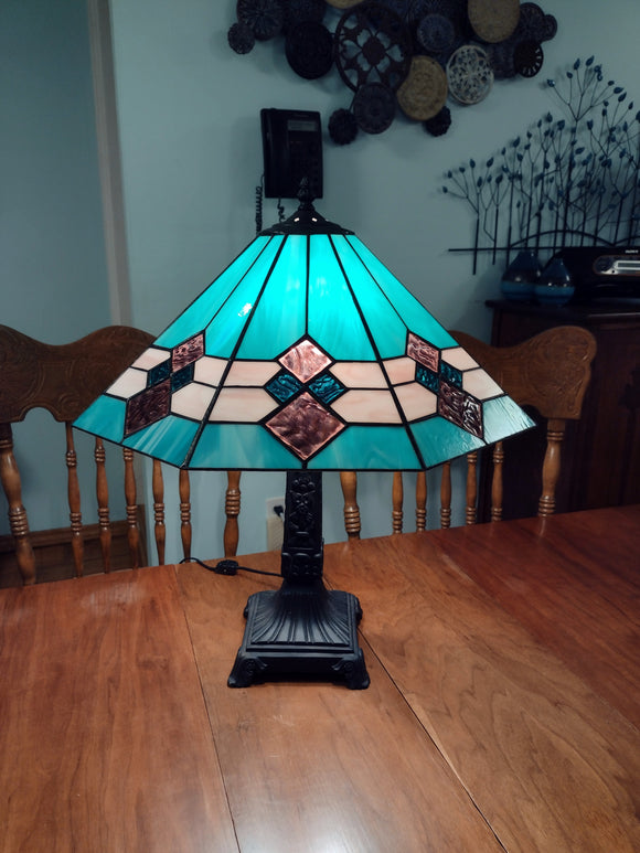 #21967 Teal Stained Glass Lamp