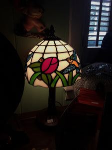 Stained Glass Lamp with Hummingbird (15" high)