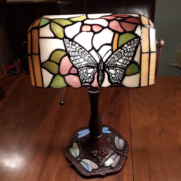 #SG30 - Stained Glass Bankers Lamp with Butterfly