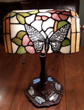#SG30 - Stained Glass Bankers Lamp with Butterfly