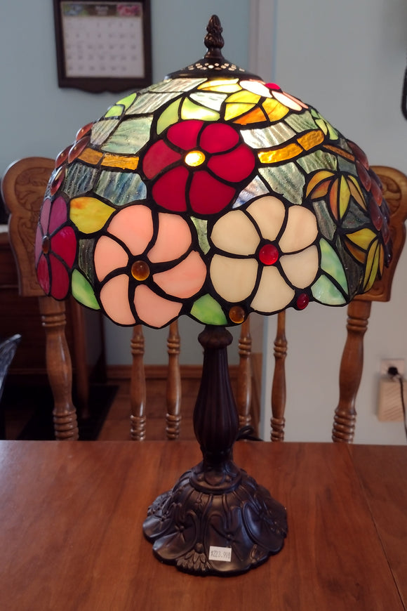 Stained Glass Lamp with Flowers & Grapes #SG236